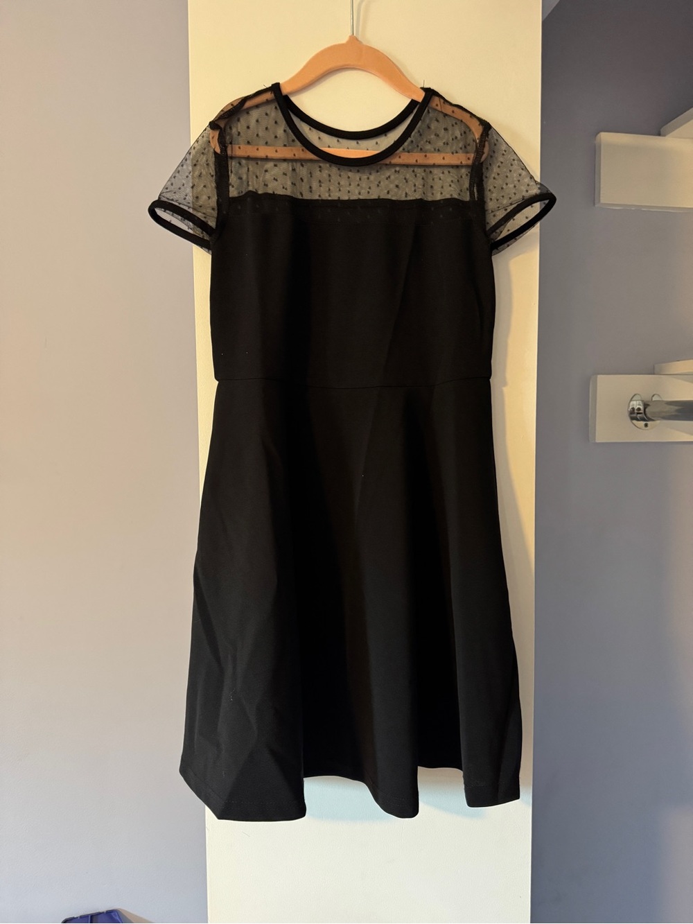 Black Sheer Yoke Short Sleeve Dress